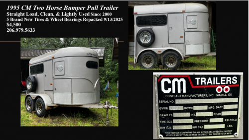 Tack ID: 570041 1995 CM Two Horse Bumper Pull Trailer - PhotoID: 155092 - Expires 14-Dec-2025 Days Left: 10